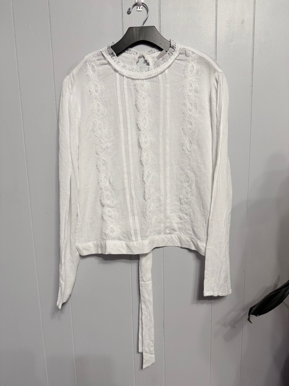 No Boundaries White Lace Panel Tie Hem Long Sleeve Blouse XXL Boho Cottagecore